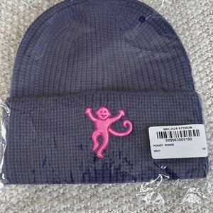 Roller Rabbit Navy Beanie with Pink Monkey Embroidery NWT